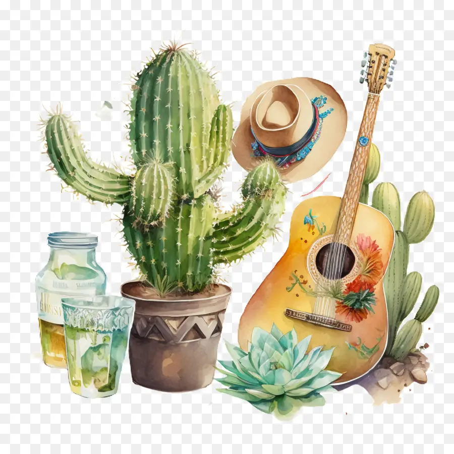 cinco de mayo cactus playing guitar