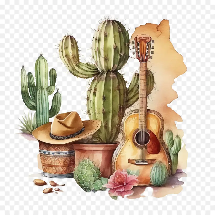 cinco de mayo cactus playing guitar