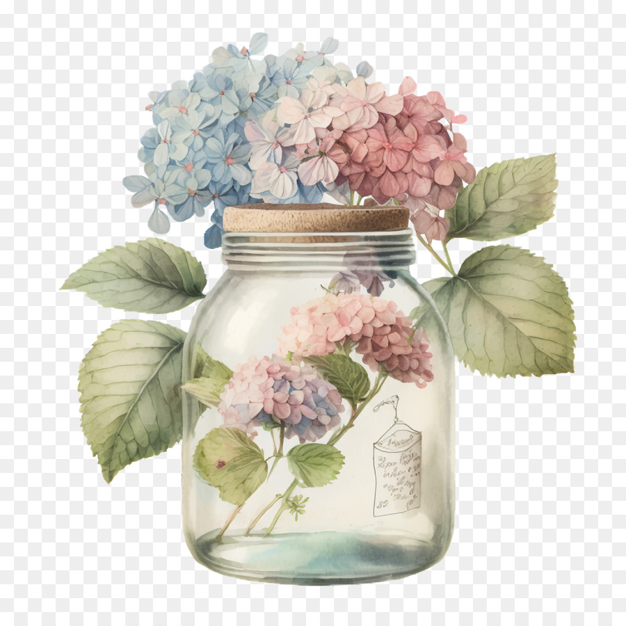 watercolor hydrangeas glass jar img