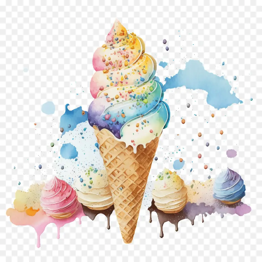 watercolor ice cream cone ice cream cone melting
