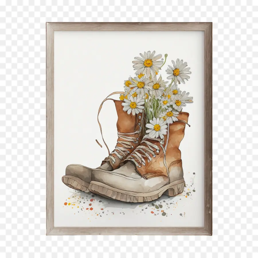 watercolor daisy daisy in boot