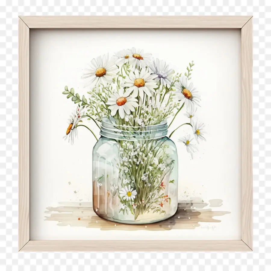 watercolor daisy watering jar
