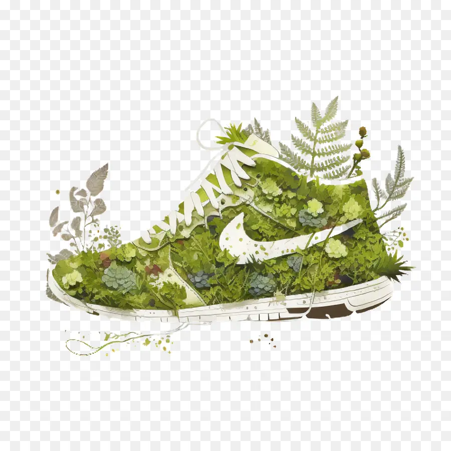 cartoon nike sneakers green leaves