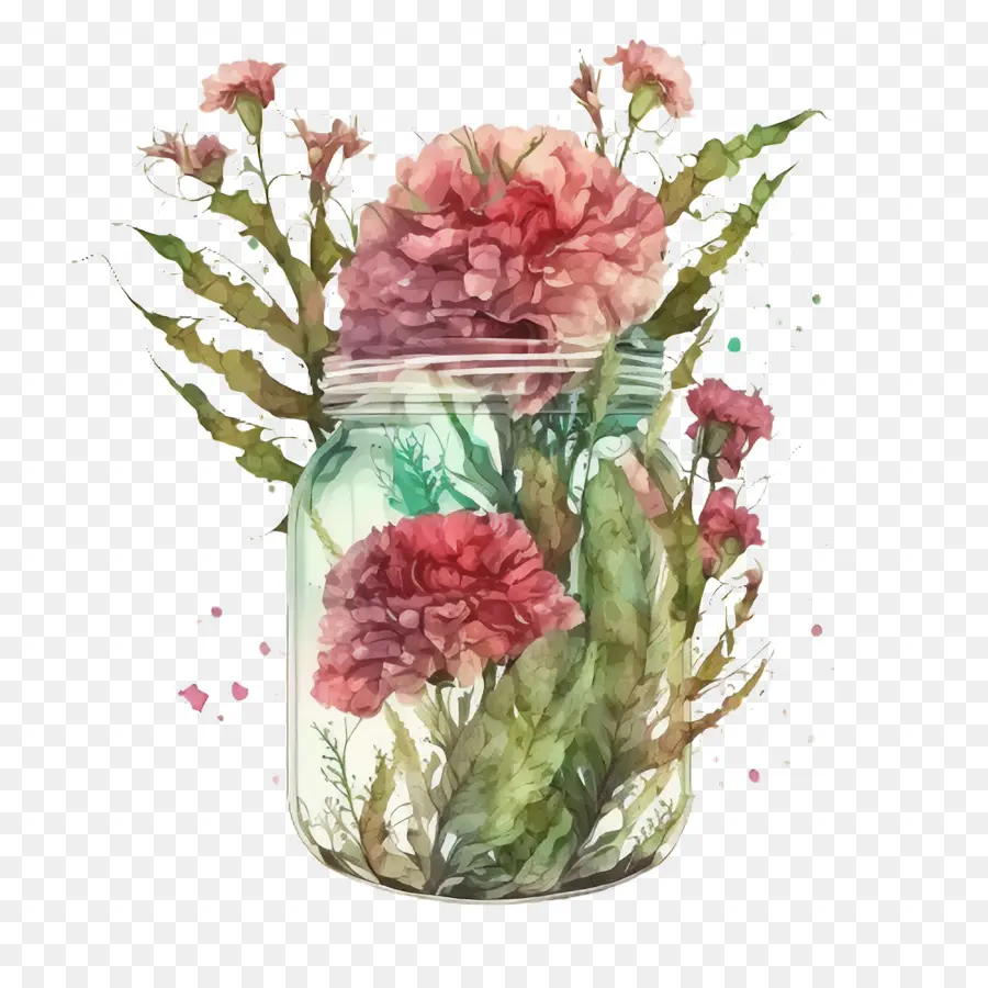 watercolor carnations glass jar