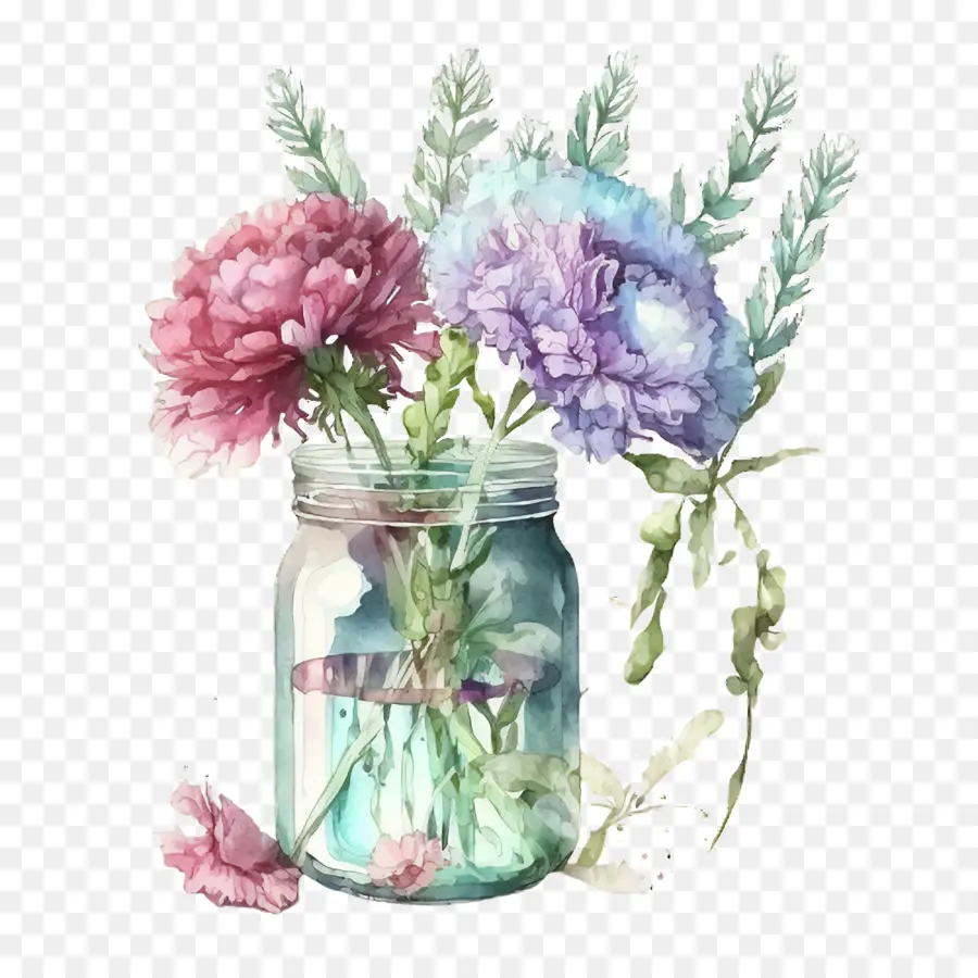 watercolor carnations glass jar