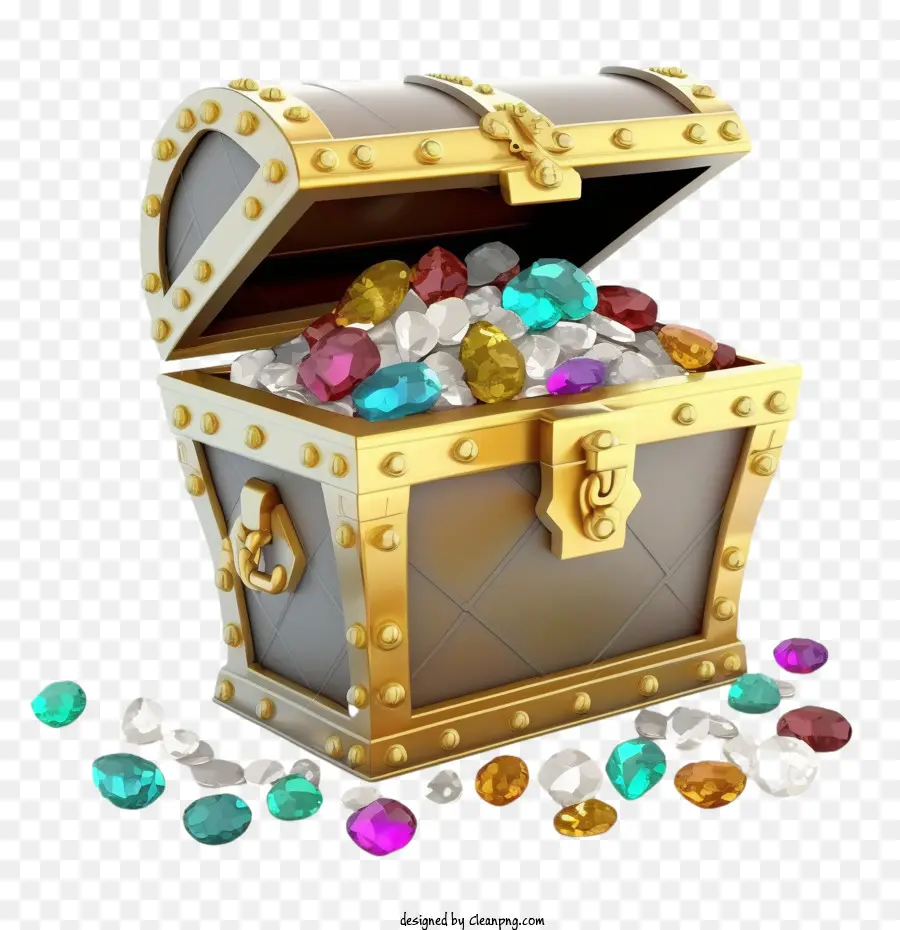 treasure chest gold coins gemstones crystals