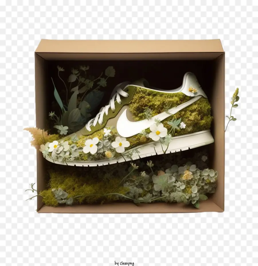 sneakers made from green leaves and moss abstract sneakers