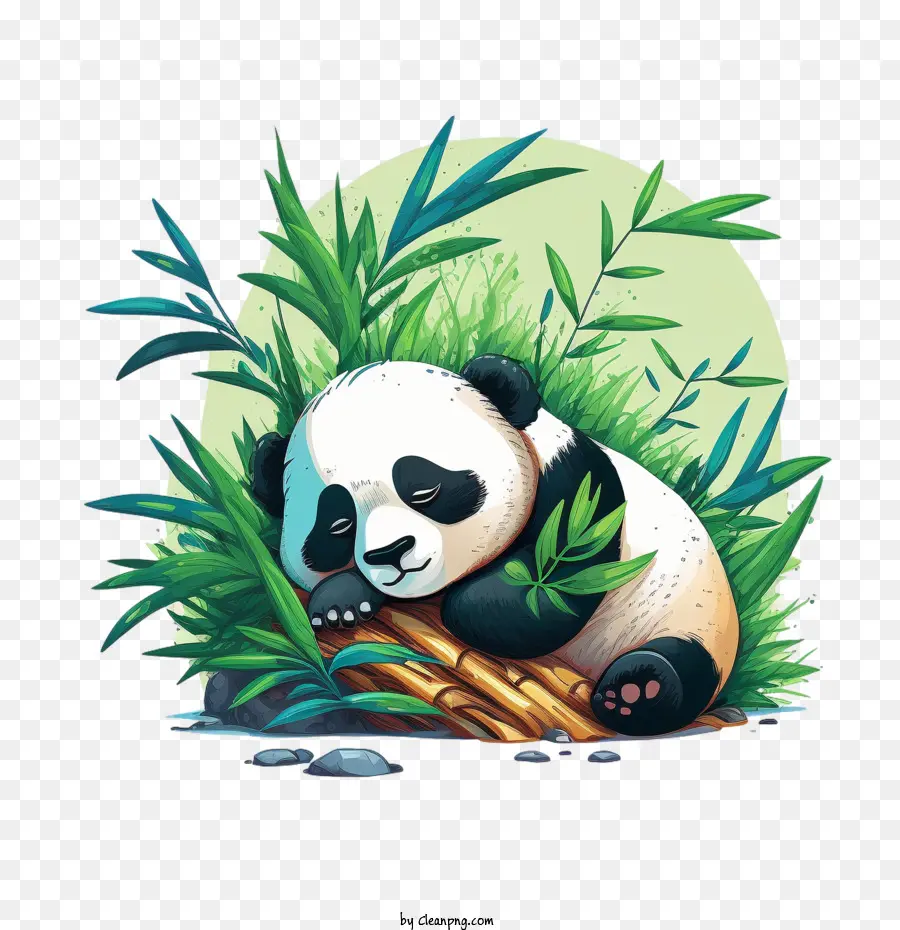 cute panda panda sleeping bamboo cartoon style