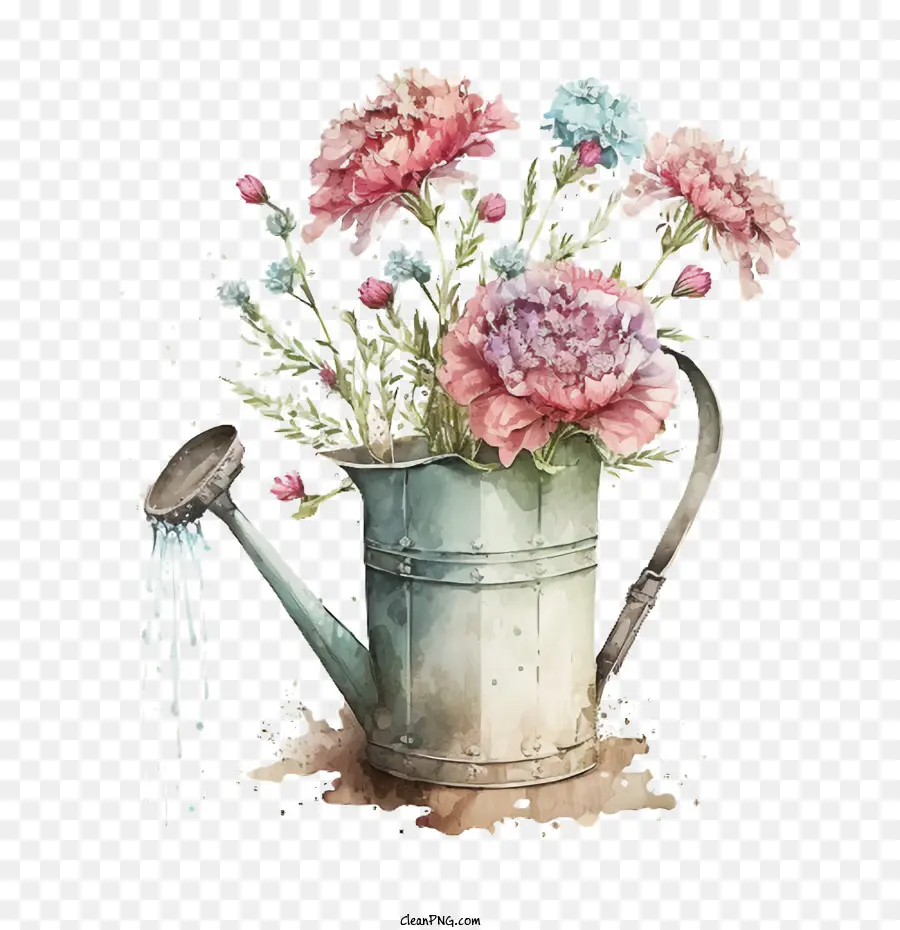 watercolor carnations vintage carnations watering can