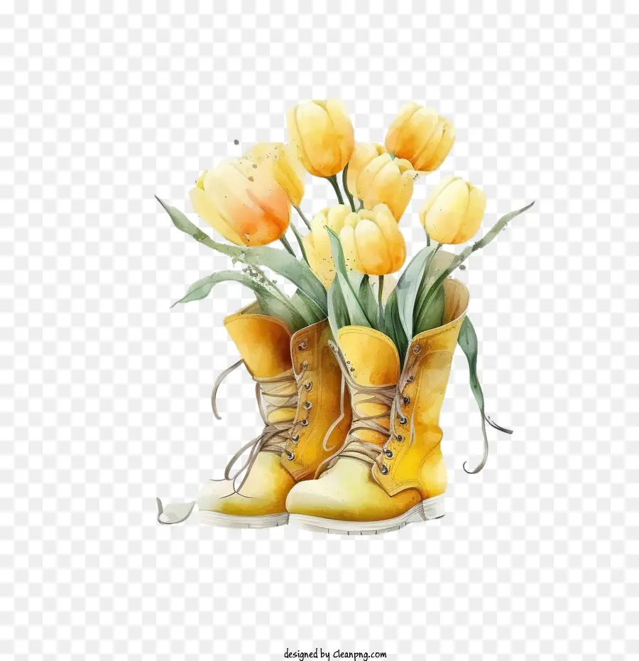 watercolor tulips cute tulips tulips bouquet yellow boots