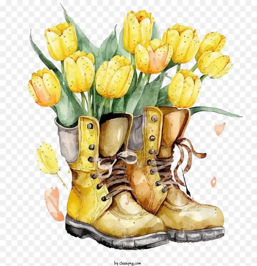 watercolor tulips cute tulips tulips bouquet yellow boots