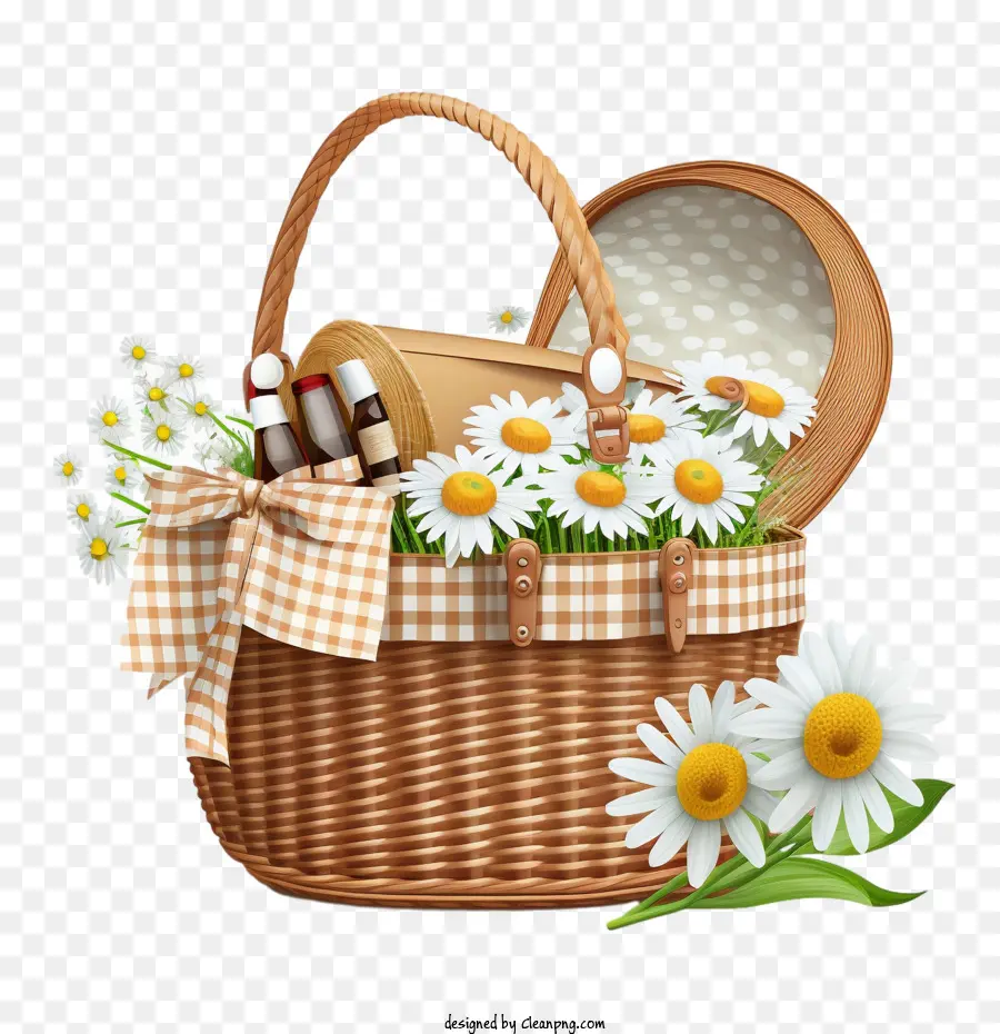 Sommer -Picknickkorb Picknickkorb Picknickkorb mit Gänseblümchenblumen - 