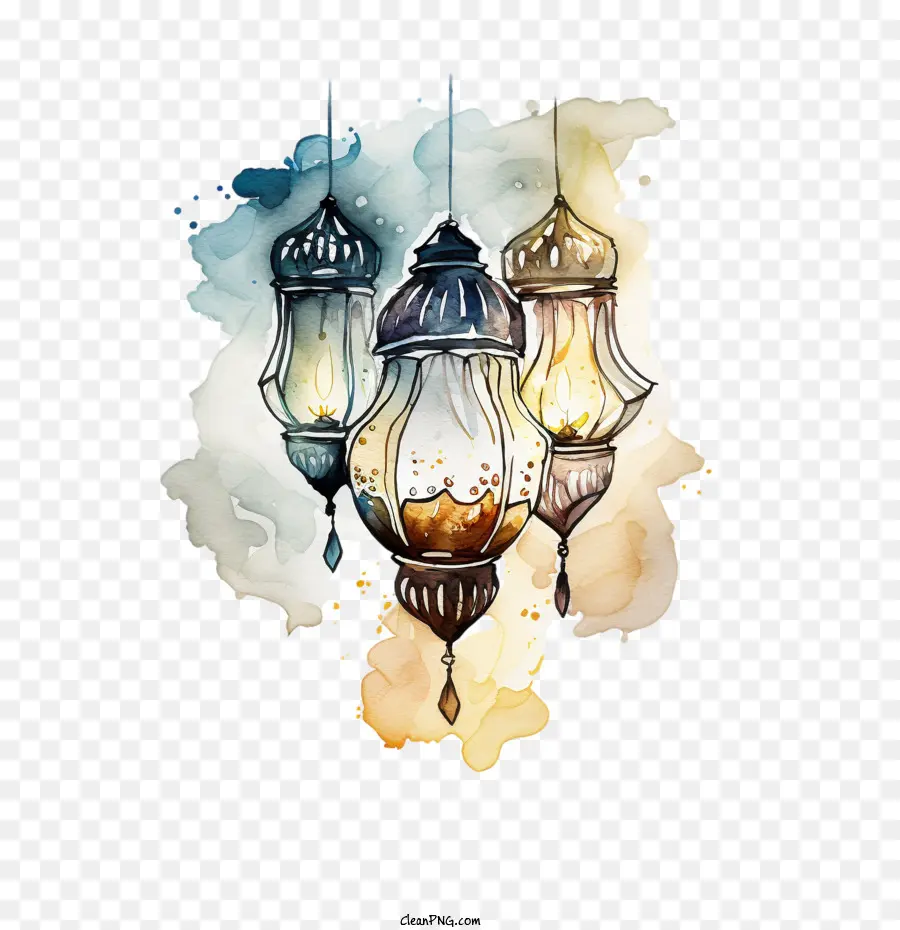 watercolor lantern shining lamps watercolor lamps
