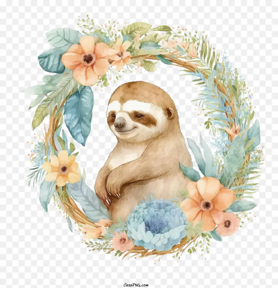 watercolor sloth sloth tropical flower sloth wreath
