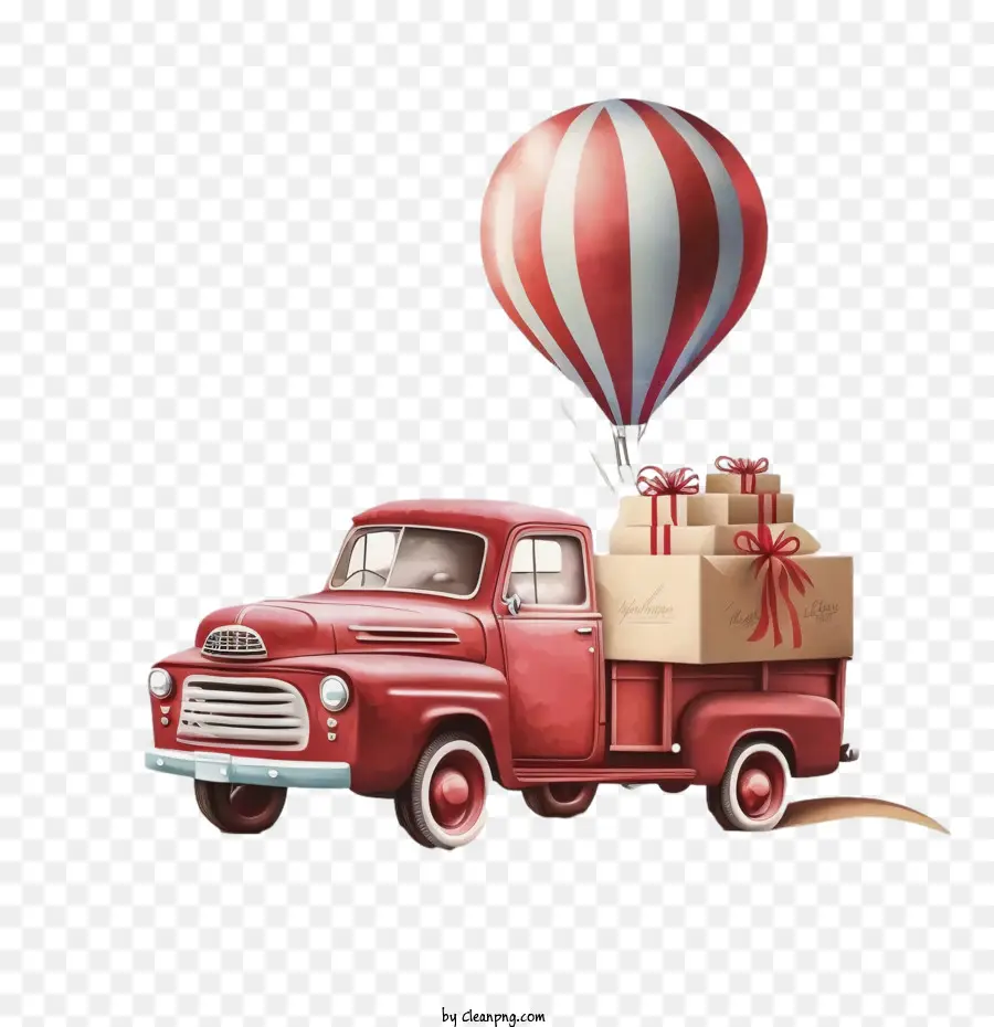 paper art truck vintage pickup truck rred truck classic pickup truck truck with balloon gift box