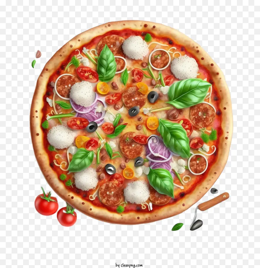 Pizza pizza 3D thực tế với pizza xúc xích với rau - 