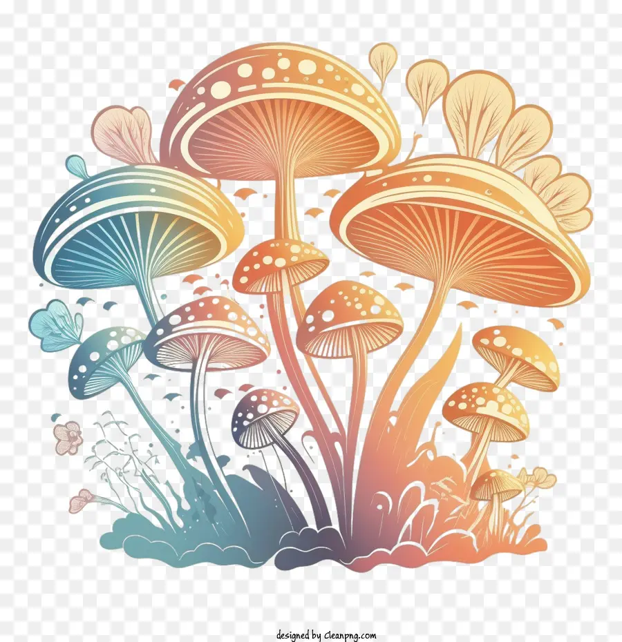 retro mushrooms pastel mushrooms