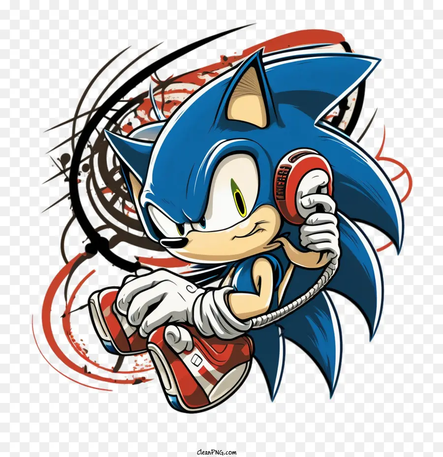 Sonic Sonic disegnato a mano con cuffie Cool Sonic - 