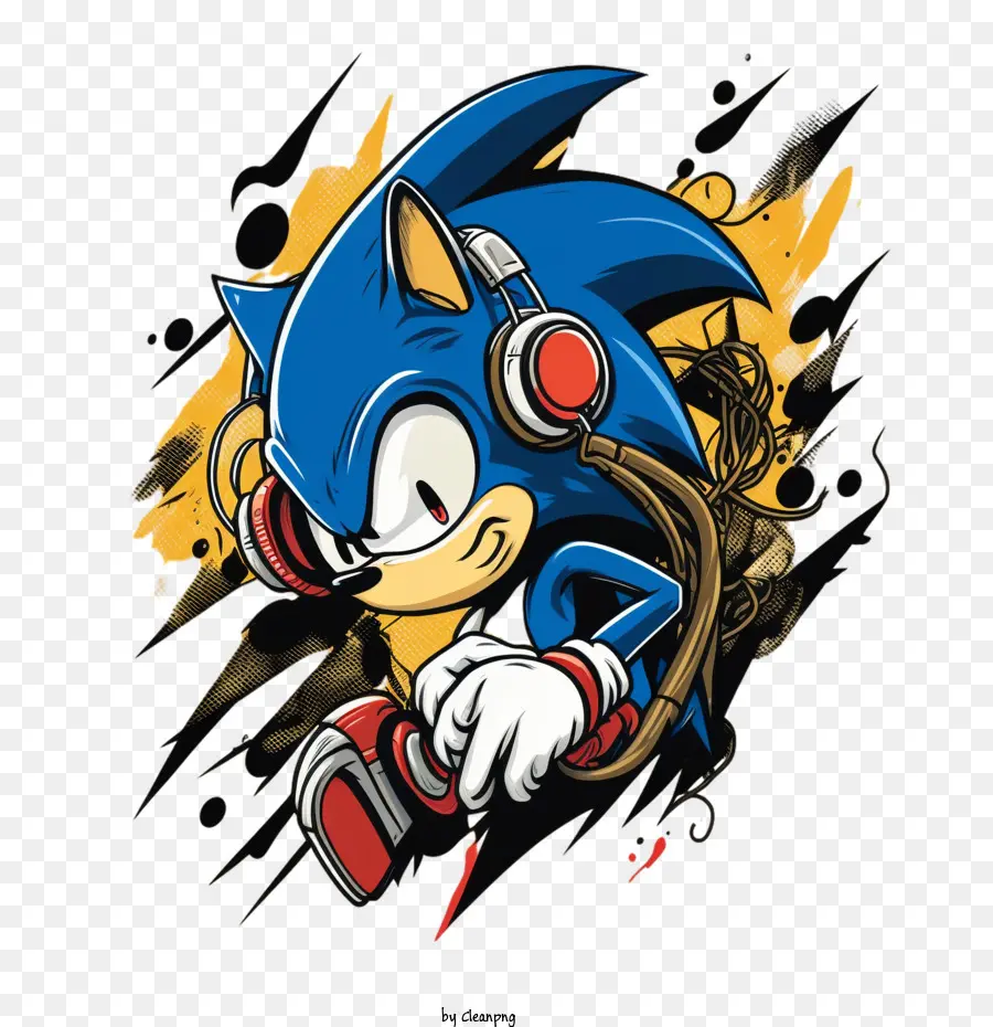 Handgezogener Sonic Sonic mit Kopfhörern cooler Sonic - 