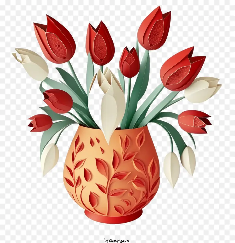 tulips flowers tulips bouquet tulips  in red vase paper art tulips