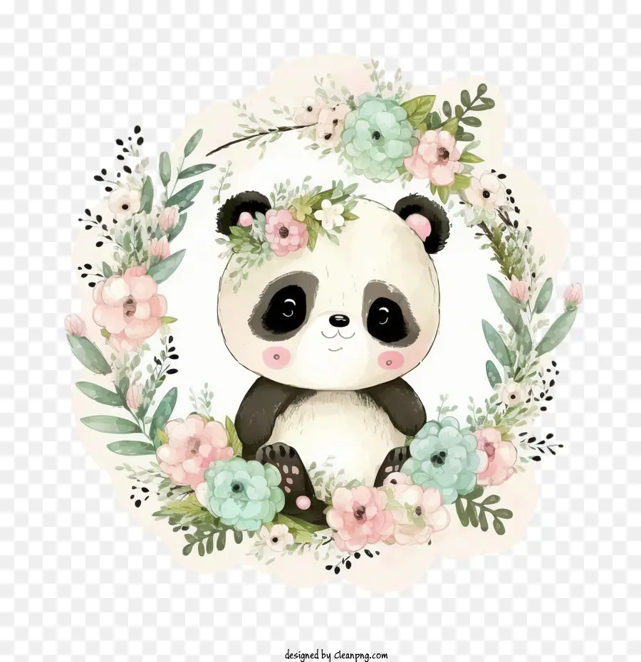 Panda kawaii dễ thương gấu trúc gấu trúc nhỏ với vòng hoa - 