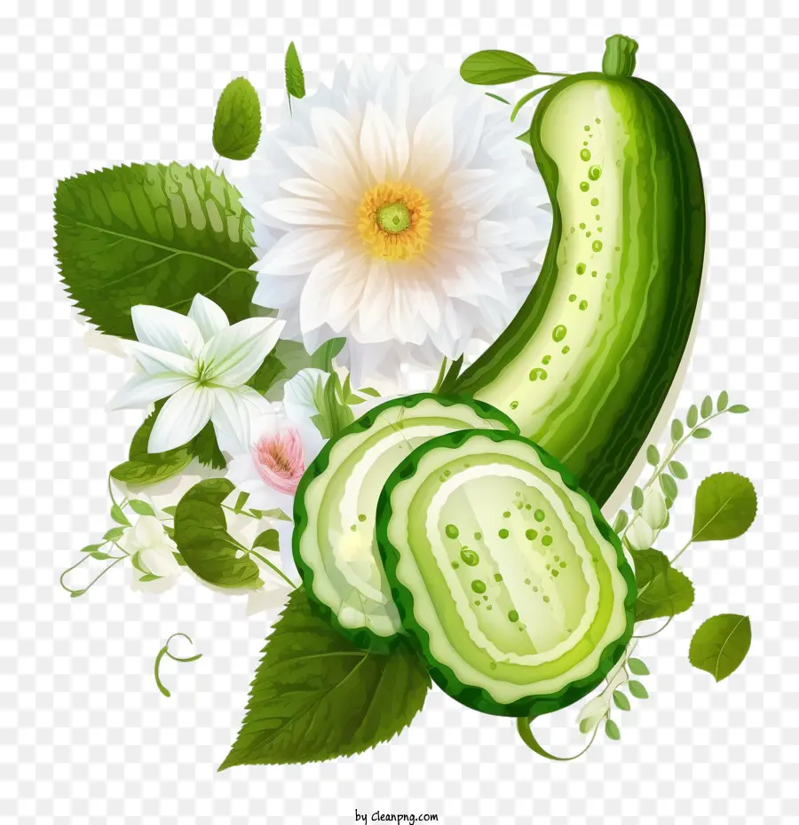 watercolor cucumber cucumber with flowers cucumber with leaves