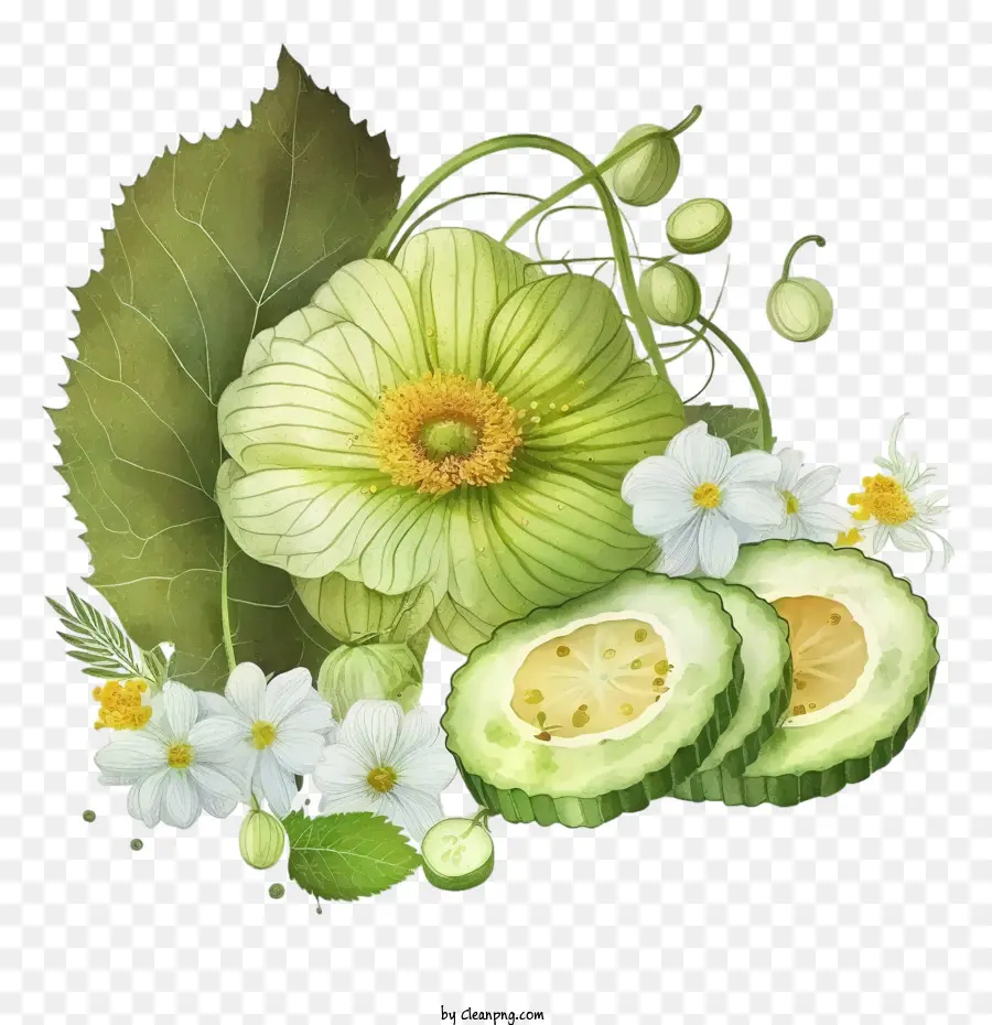 watercolor cucumber cucumber with flowers cucumber with leaves