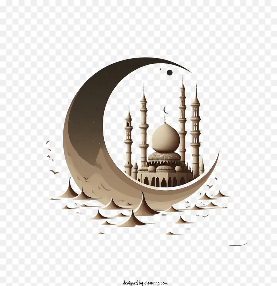 retro mosque and moon islamic mosque and moon