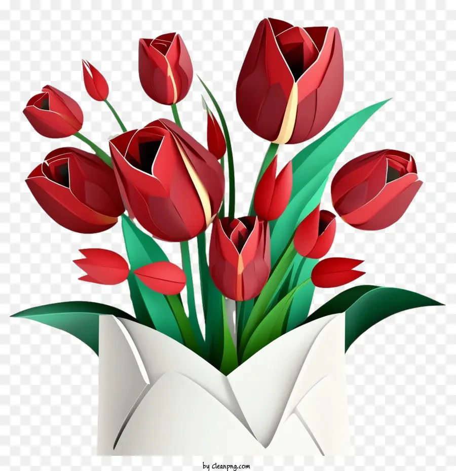 Tulpen Blumen Tulpen Bouquet Tulpen in roten Vase -Papierkunst -Tulpen - 