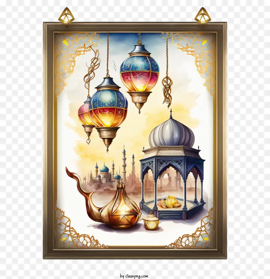 ramadan kareem  ramadan kareem frame hanging lanterns