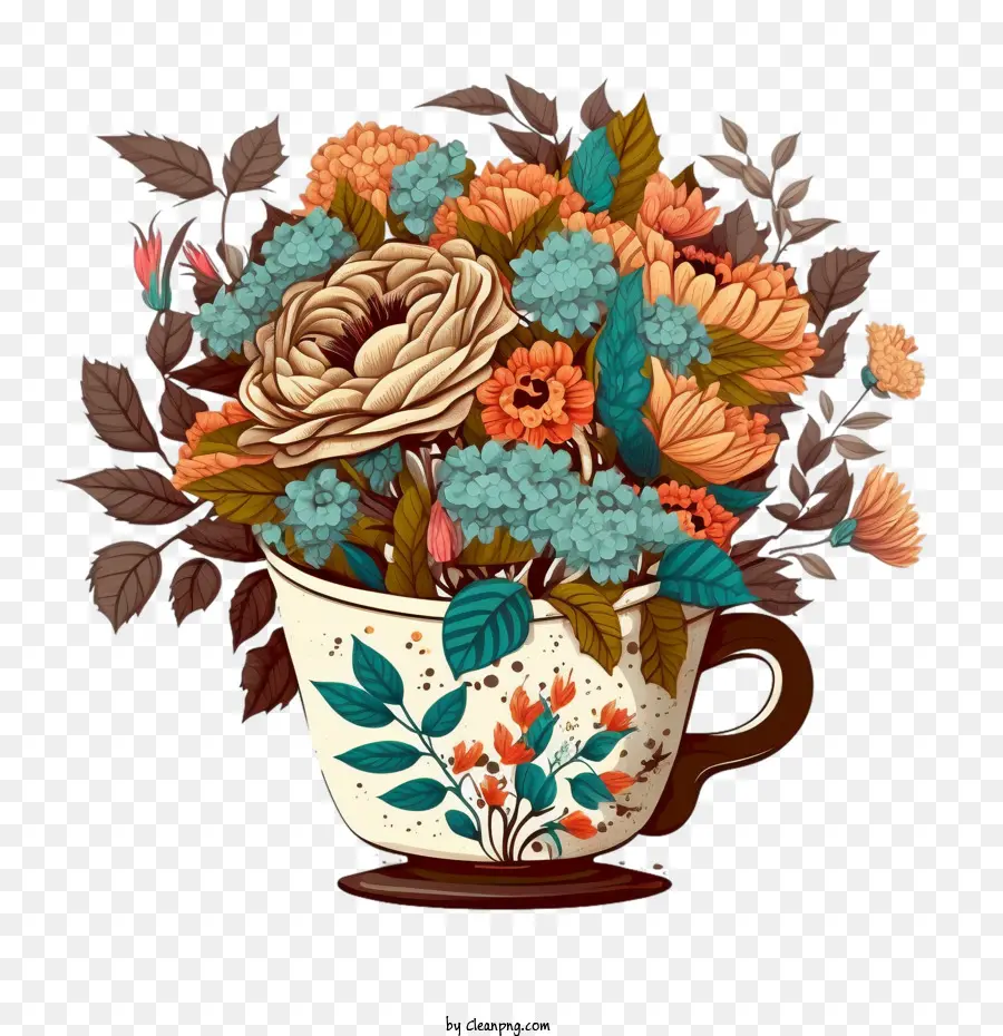 Coppa di caffè da cartone animato con fiori - 