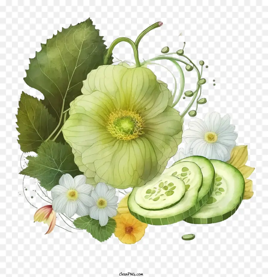 watercolor cucumber cucumber vegetable cucumber with flower
