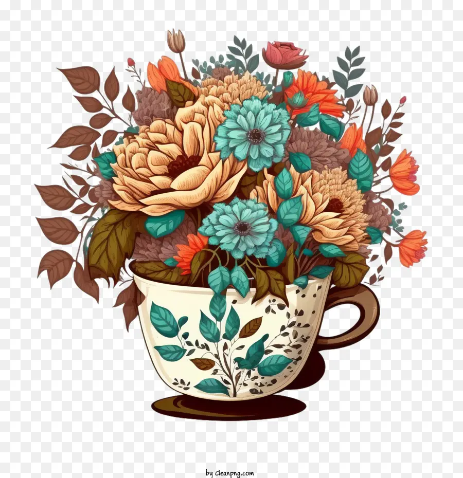 Coppa di caffè da cartone animato con fiori - 