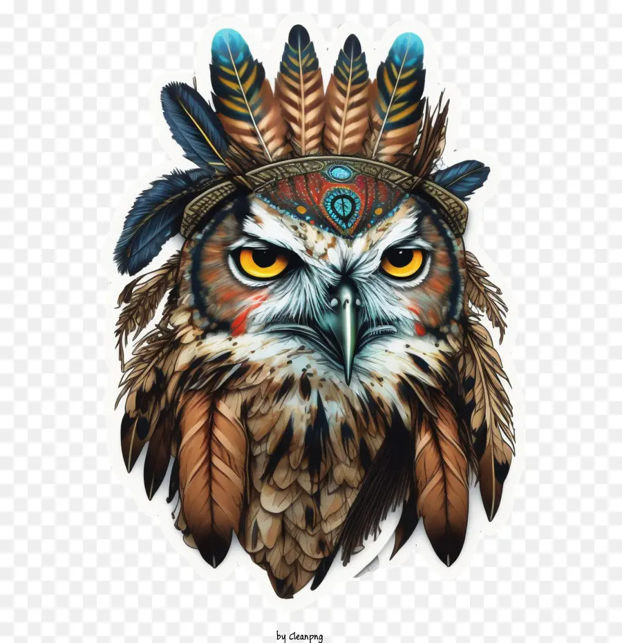 micro animation owl owl face owl with indian feather owl native american