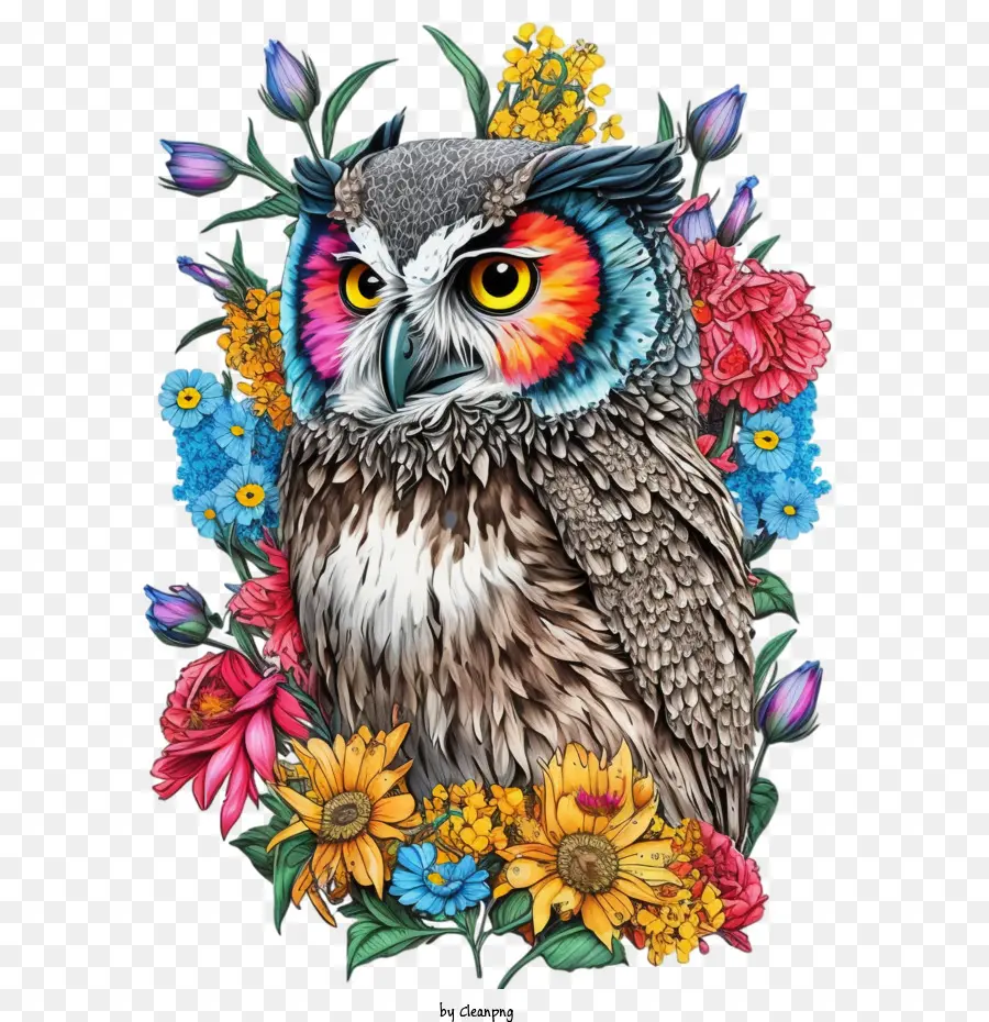 pop art owl owl with flowers floral owl owl colorful