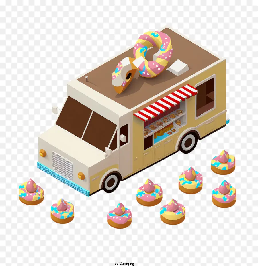 isometric truck truck truck doughnuts dessert