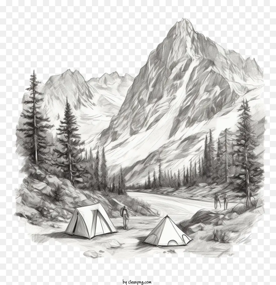 Camping Sketch Mountain Mountain -Skizze Landschaft Camping - 