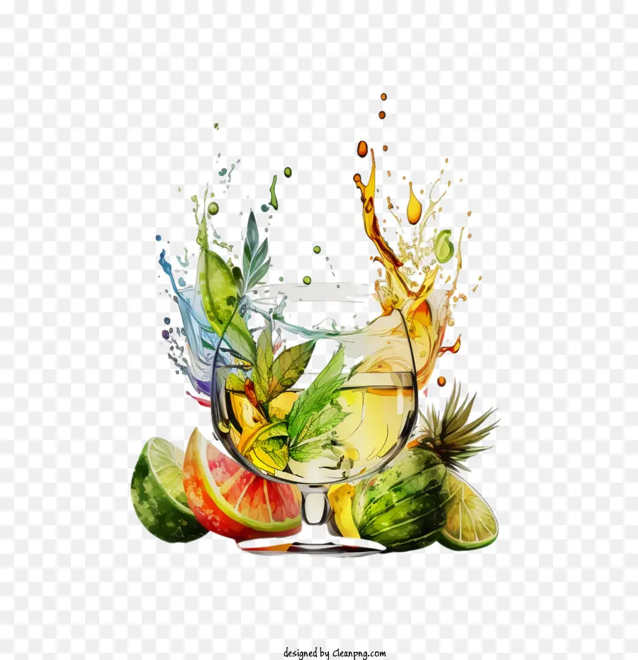 National Tequila Day Tequila WaterColor Tropical Drink Fruit - 