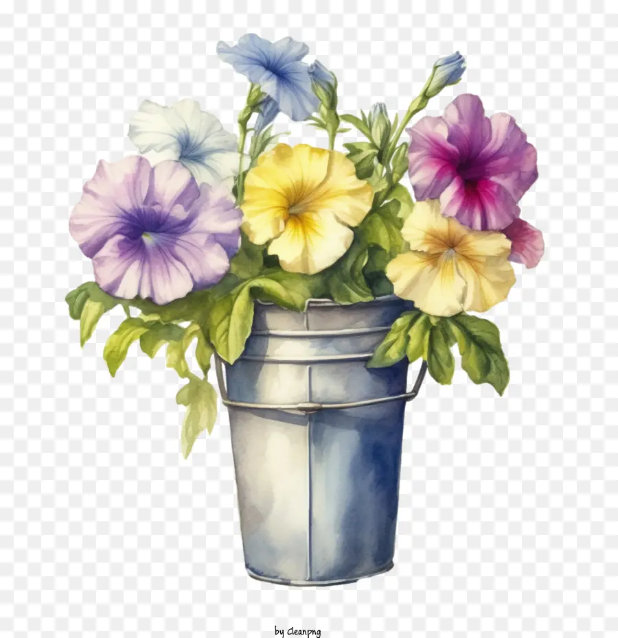 watercolor petunia flower petunia petunia flower in bucket watercolor flower