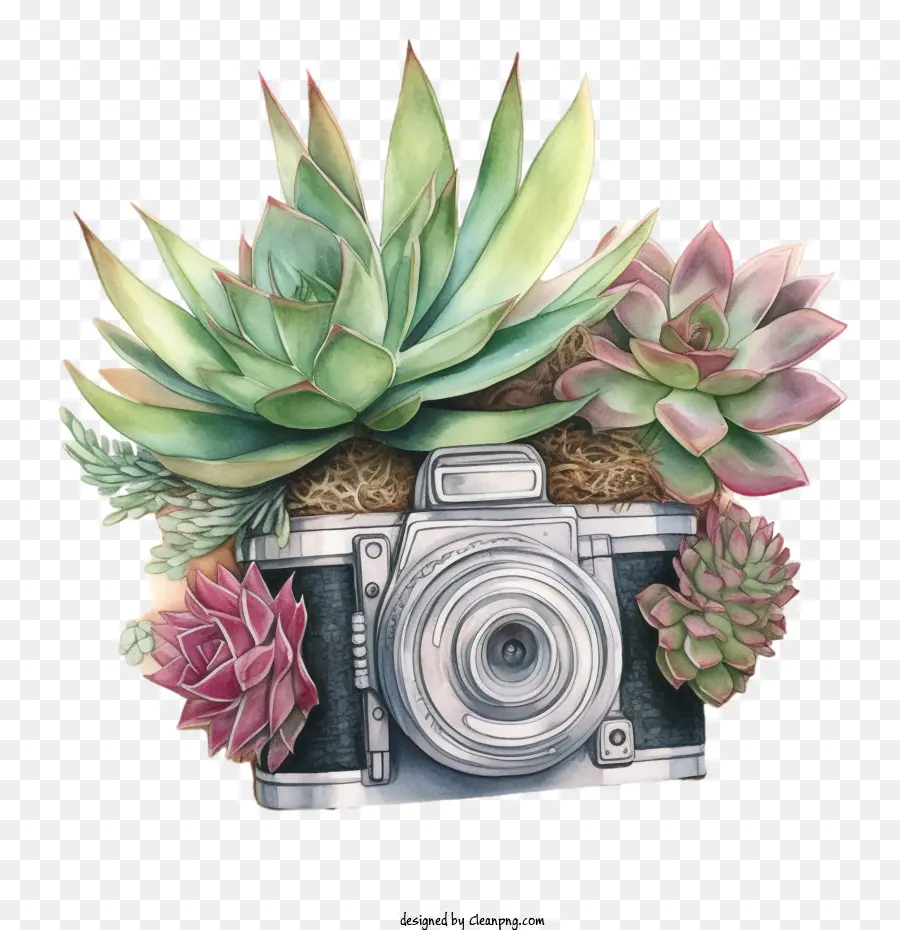 watercolor camera camera succulent plants
