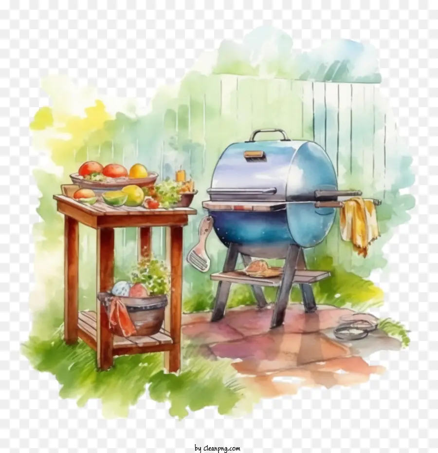 watercolor backyard barbecue watercolor bbq backyard barbecue grill outdoor kitchen