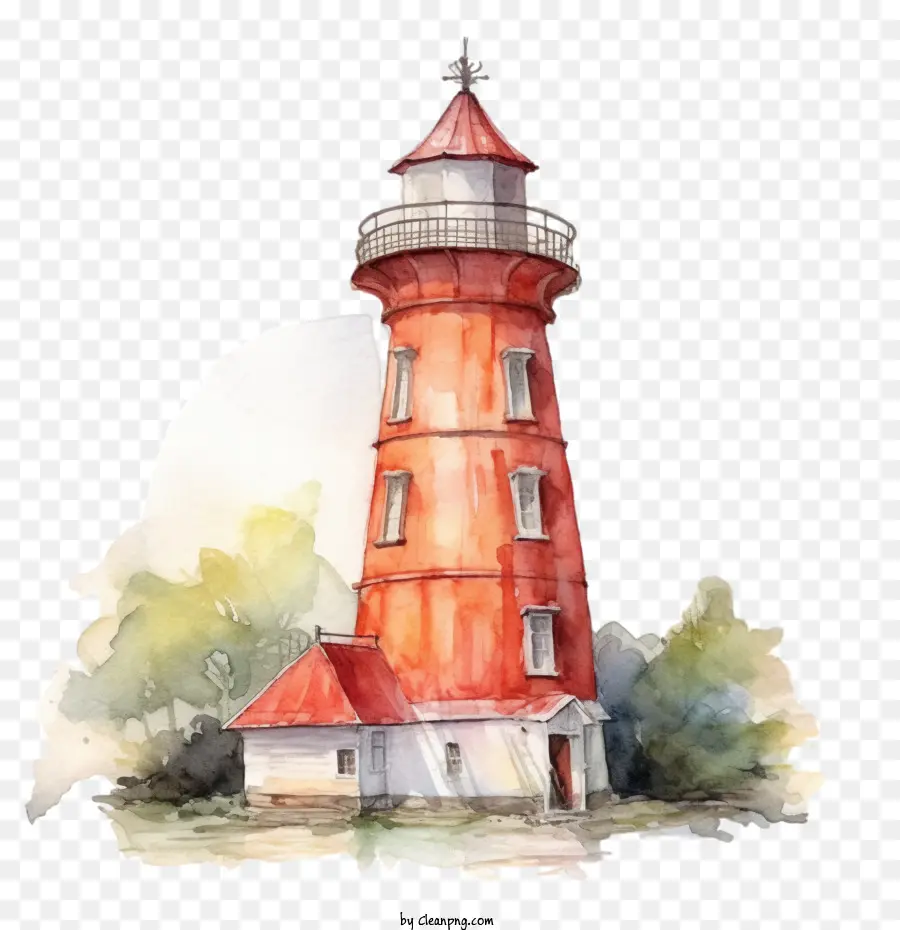 lighthouse lighthouse watercolor coastal red