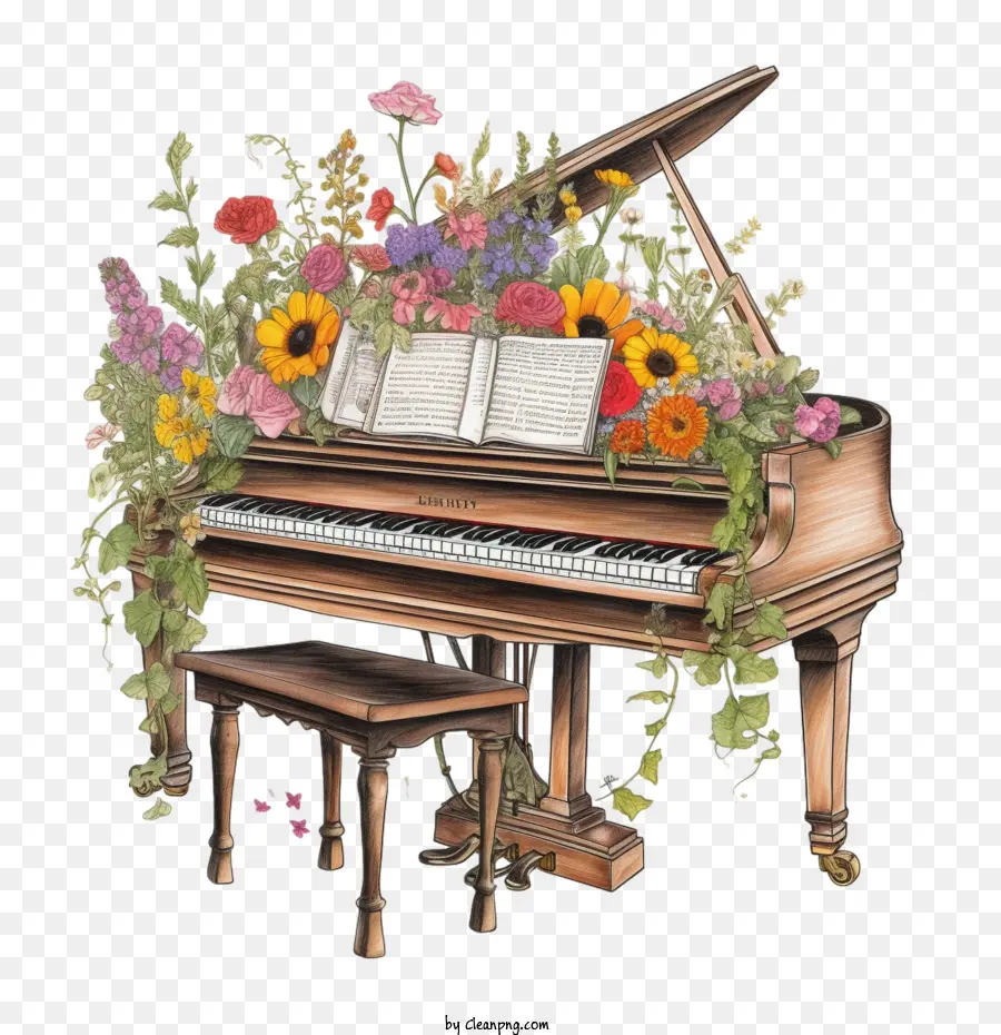 piano
 music grand piano flowers sheet music