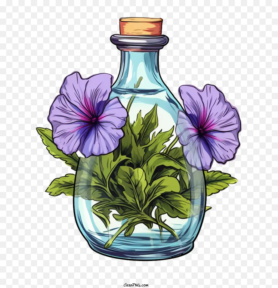 Fiore di fiore di petunia in una bottiglia di fiore in bottiglia Petal in una bottiglia d'acqua con fiore - 