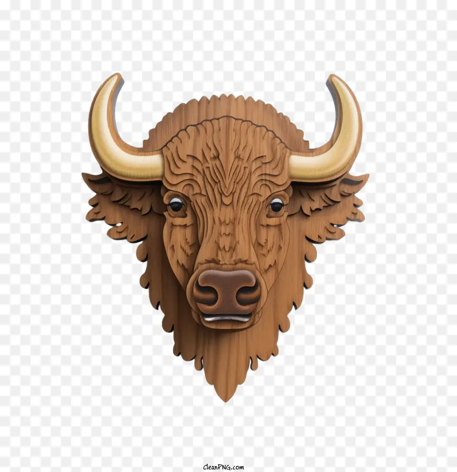 Bison Buffalo Head Horns Wooden - 