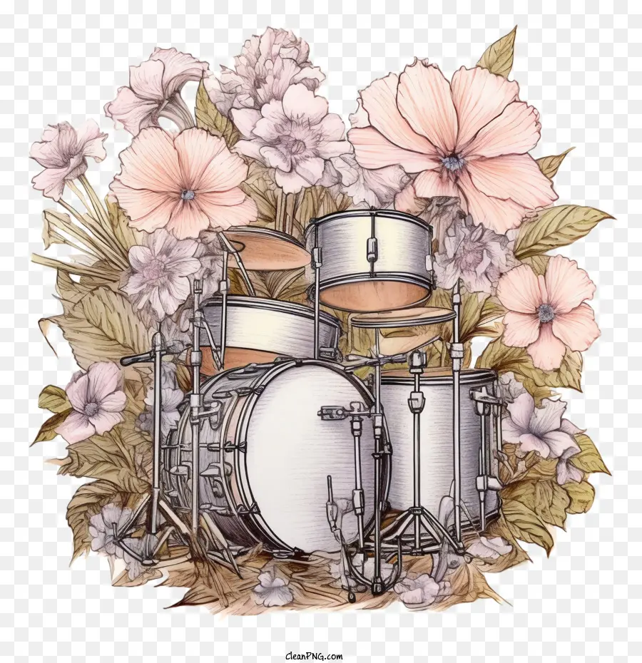 drums drums pink flowers instrument band