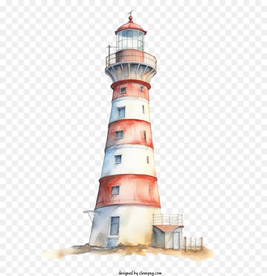Lighthouse Coastline Coastline Watercolor rosso e bianco - 