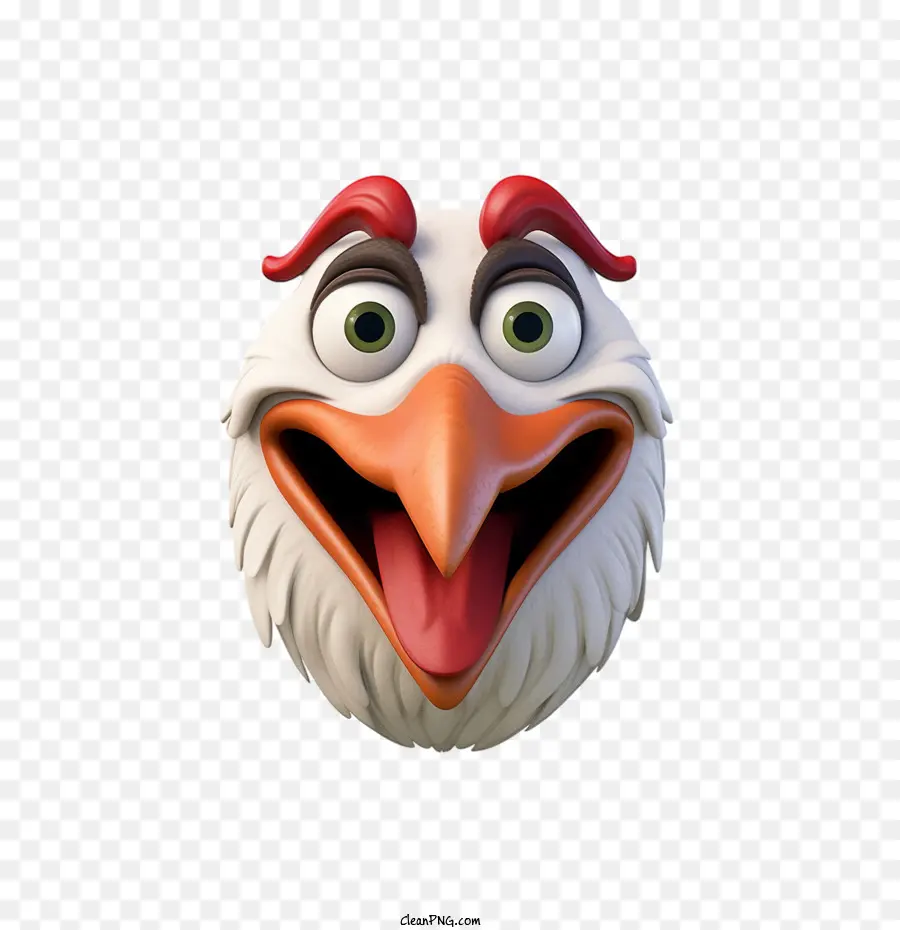 rooster chicken smiling eyes wide open white feathers