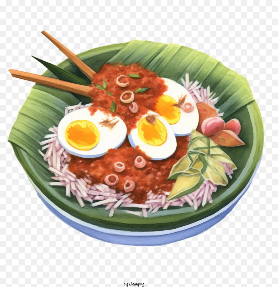 Malaiische Küche
 
malaiische Lebensmittel Reisschüssel Curry -Eier - 