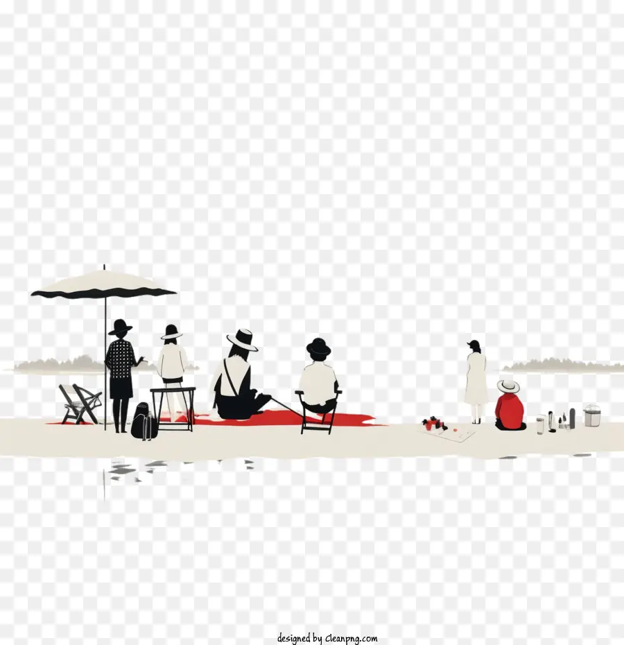 Picnic Beach Ocean People Umbrellas - 